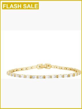 14K Gold Plated Tennis Bracelet with Emerald Cut CZ Stones 6.5 Inches